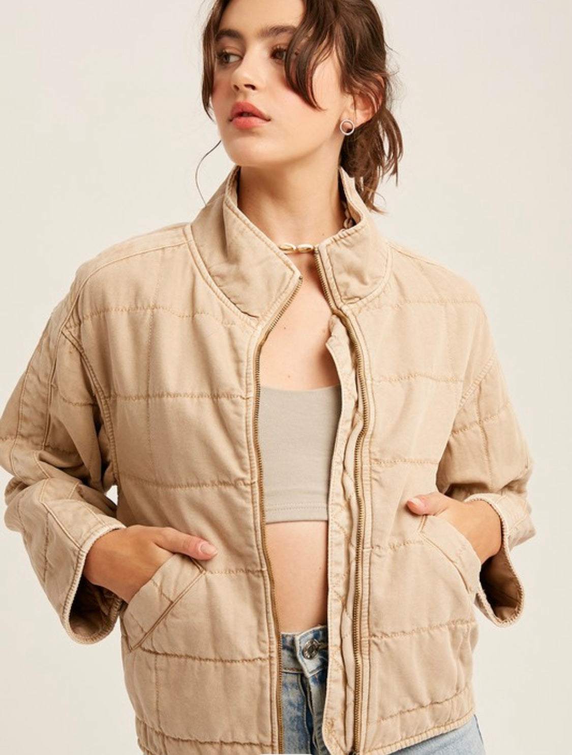 Dolman Sleeve Quilted Denim Jacket